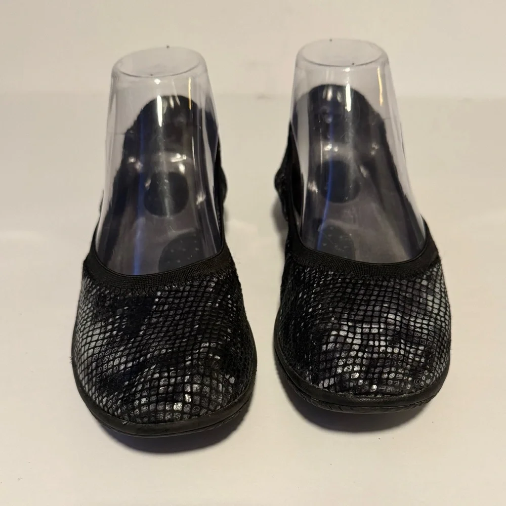 Softwalk Woman's 7 Narrow Black Silver Leather Ballerina Slip On Shoes Comfort